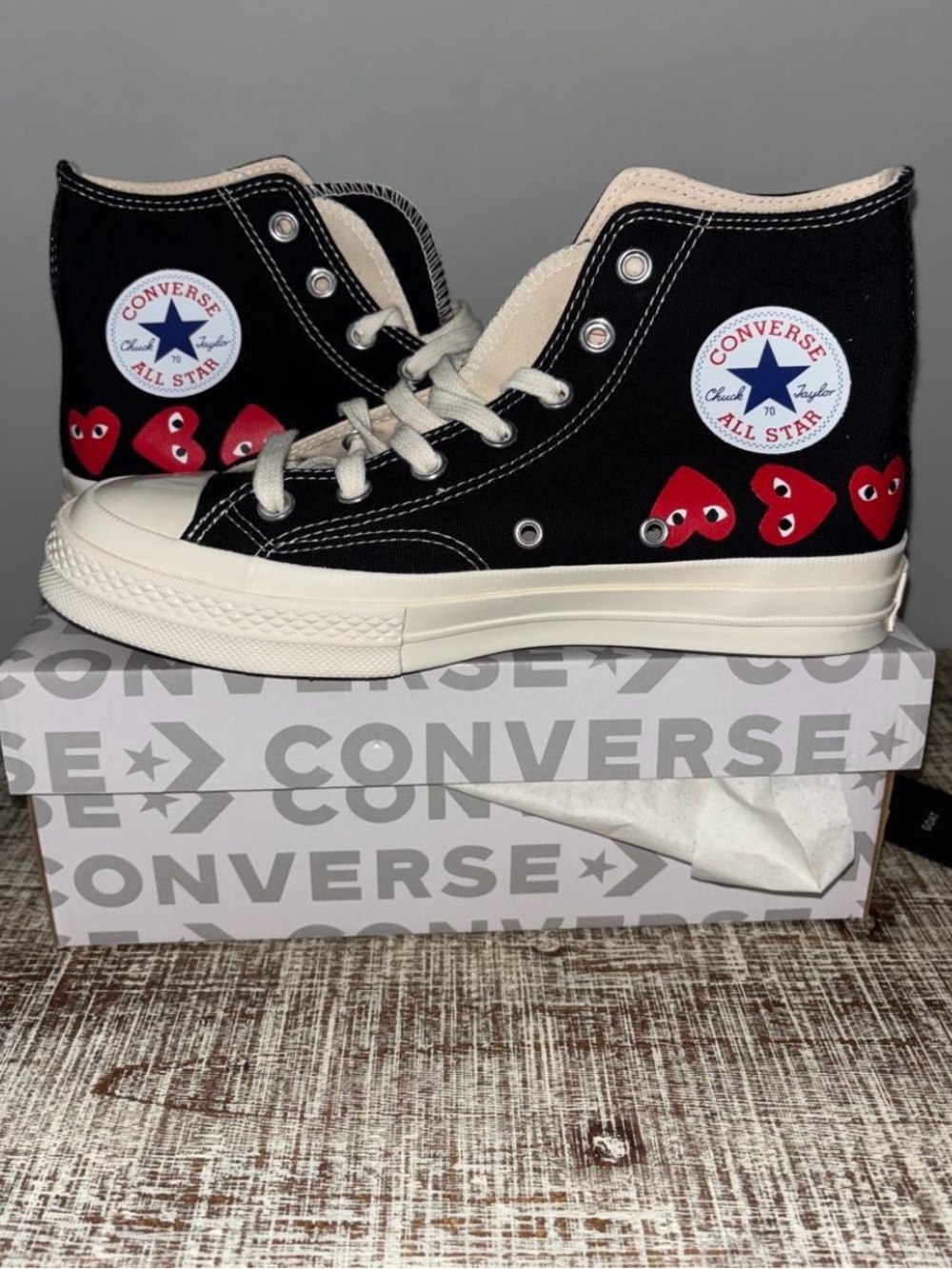 Converse Chuck Taylor All Star Kids' Hi-Top Sneakers - Black with Red Hearts